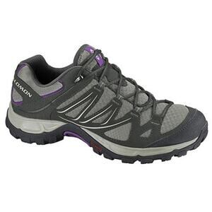 Salomon Ellipse Aero Hiking Shoes Contagrip Toe Cap Mesh Gray Purple 8.5